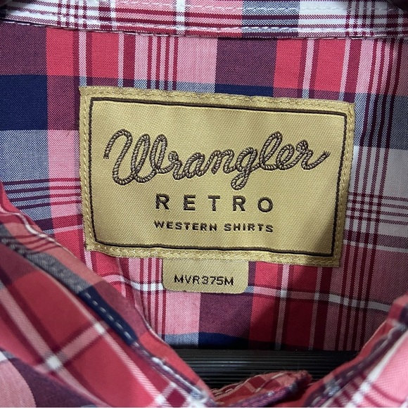 Wrangler Retro Plaid Pearl Snap Men's Western Shirt Red White Navy Large Cotton - Picture 4 of 5